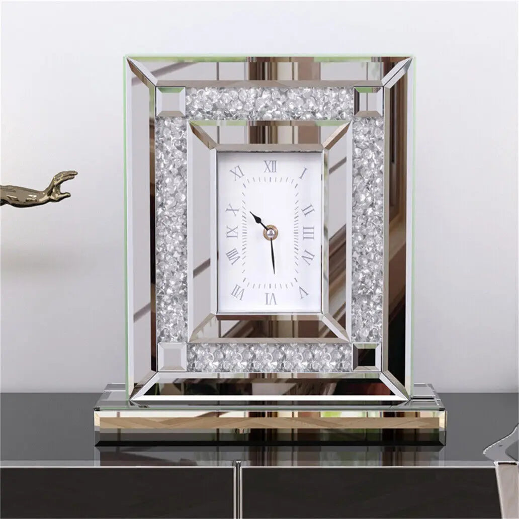 Silver Mirrored Desk Clock